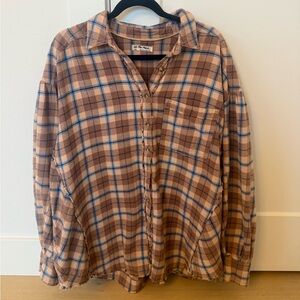Free People Pink and Blue Plaid Button Down Shirt